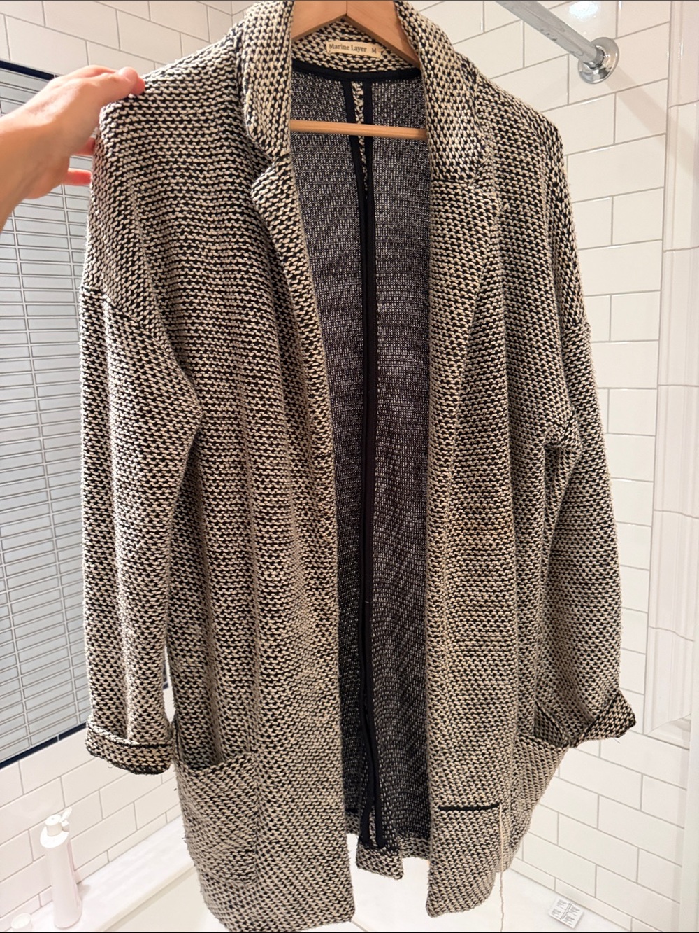 Marine Layer Black & White Open-Weave Knit Cardigan